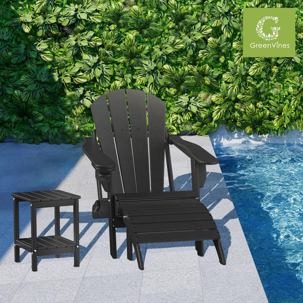 GREENVINES Adirondack Ottoman Set of 2, HDPE Plastic, Black