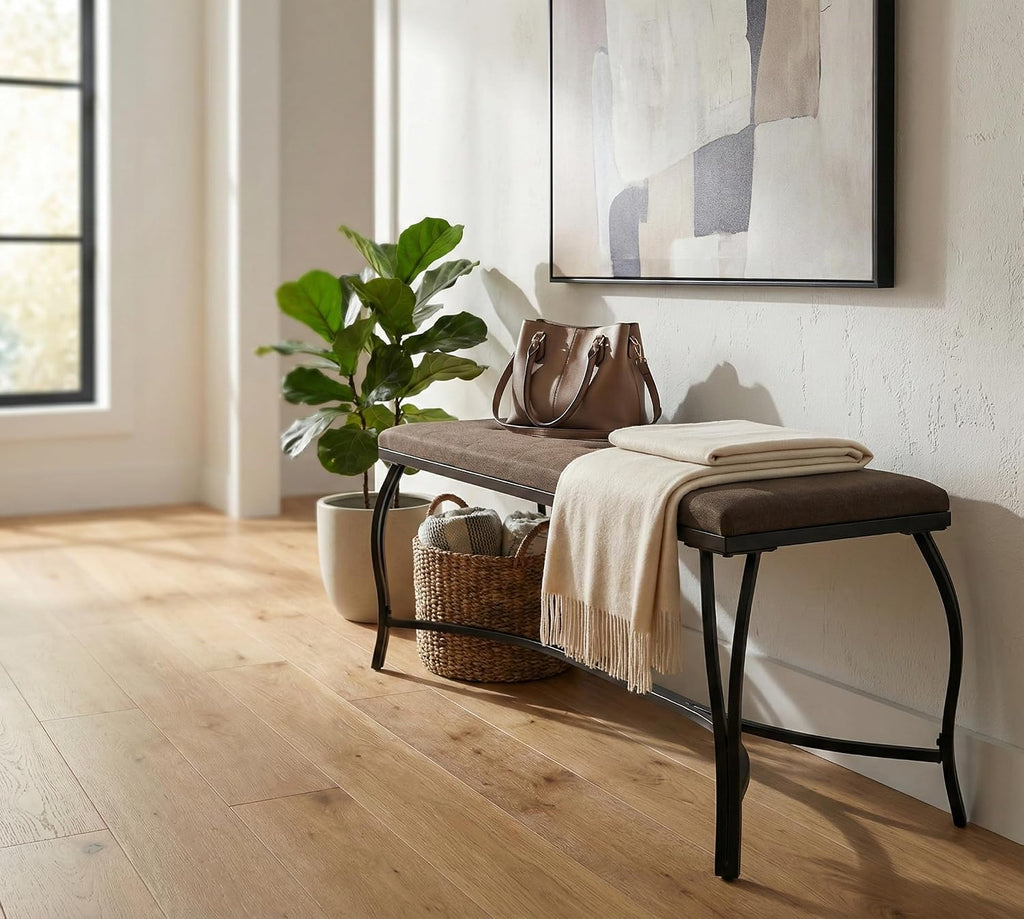 Mango Steam Vienna Mocha Brown - Entryway Bench - Powder Coated, Upholstered, Space Saving