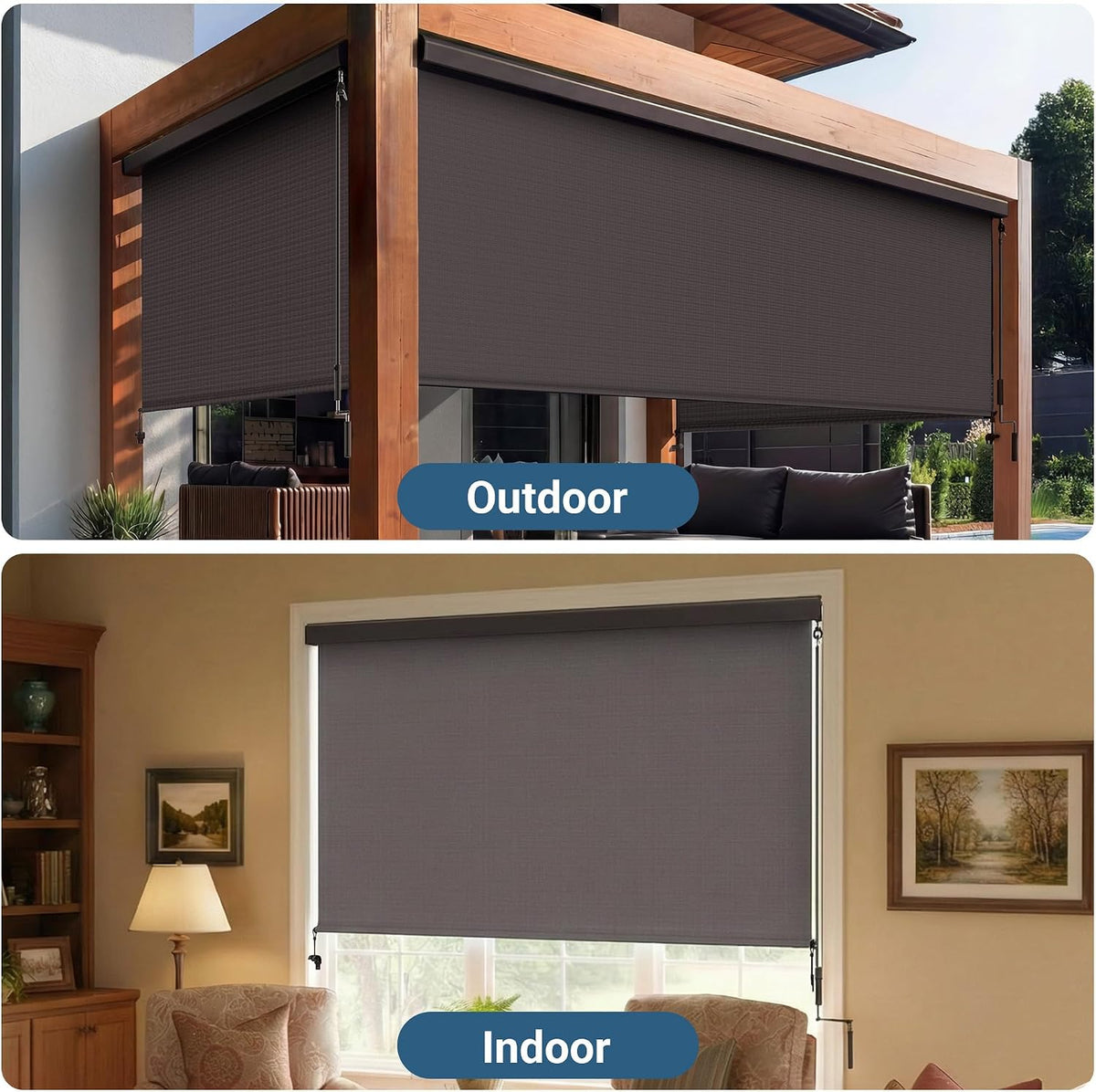 Integrated 4'W x 6'H Outdoor Roller Shade for Sun & Privacy Protection