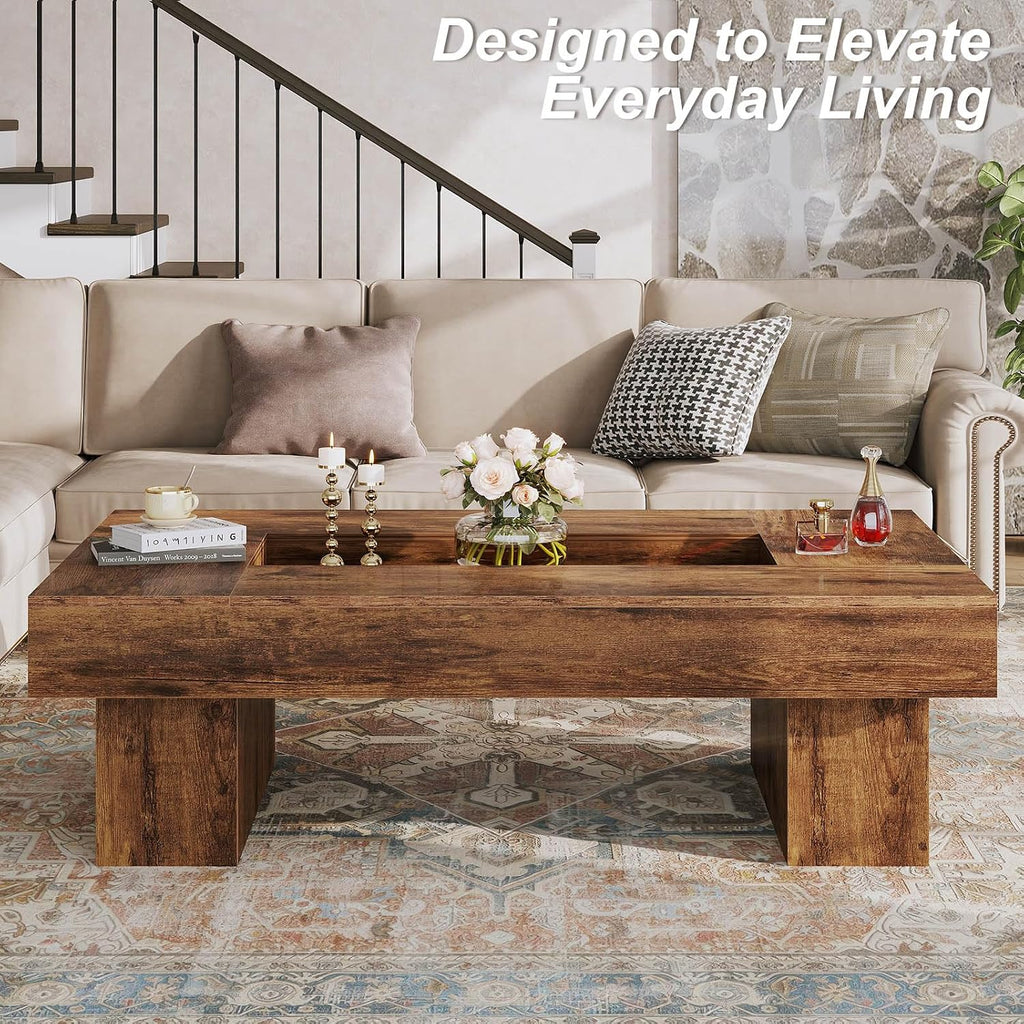 LVB 47"X31" Large Rectangle Wood Coffee Table for Living Room Rustic Brown