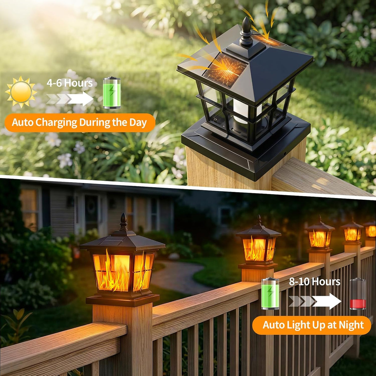 JOFIOS Solar Post Cap Light 4pack,Flame Light,fit 4x4/5x5 Deck Fence Post