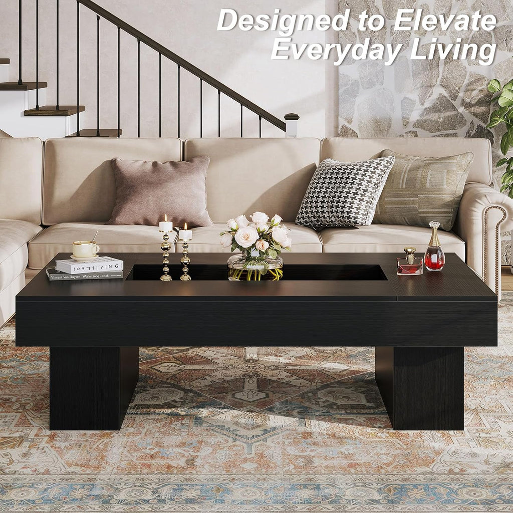LVB 47"X31" Large Rectangle Black Oak Coffee Table with Storage Living Room