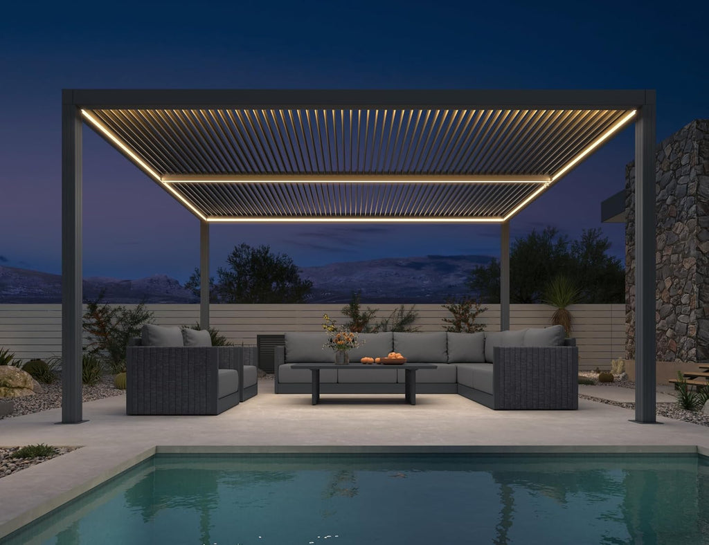 PURPLE LEAF Louvered Pergola 11' x 14' 94AS LED Strip Light Windproof