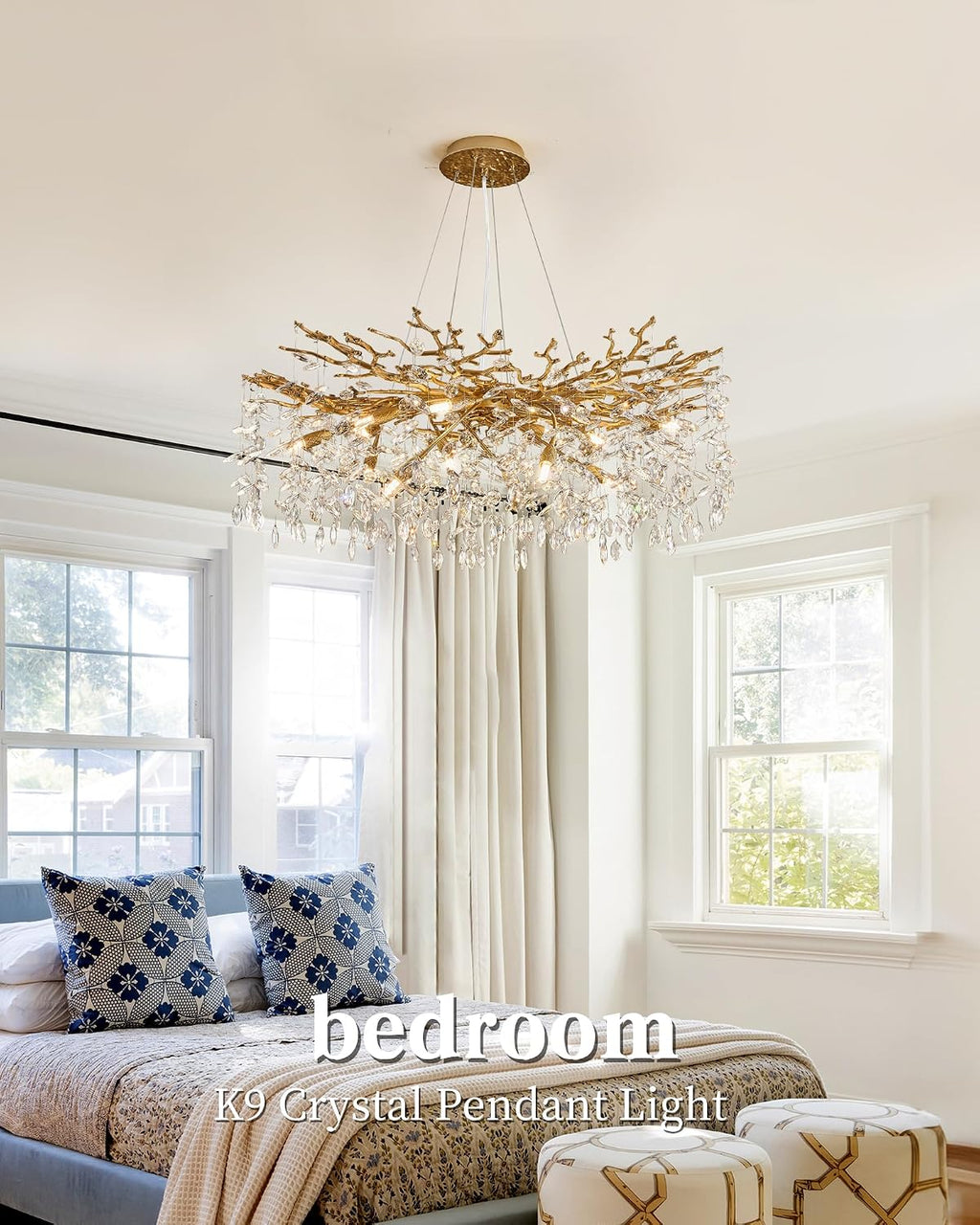 Modern Tree Branch Crystal Chandelier Luxury Gold Crystal Pendant Lighting 40" Contemporary 14-Light Chandeliers for Dining Room Kitchen Bedroom Living Room