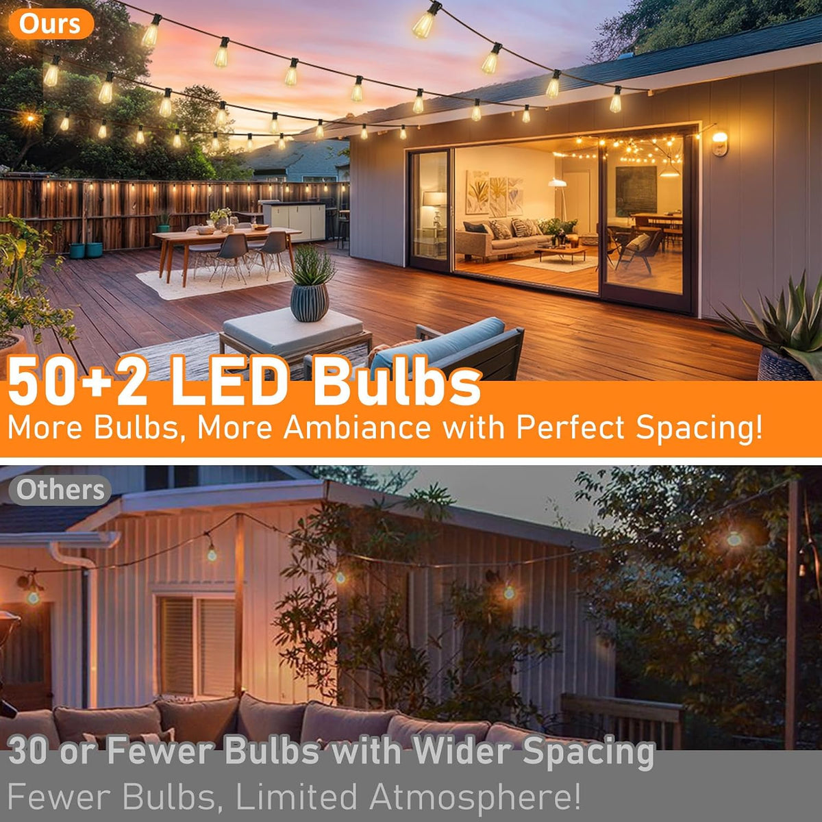 100FT Solar String Lights Outdoor Waterproof with 52 LED Edison Bulbs