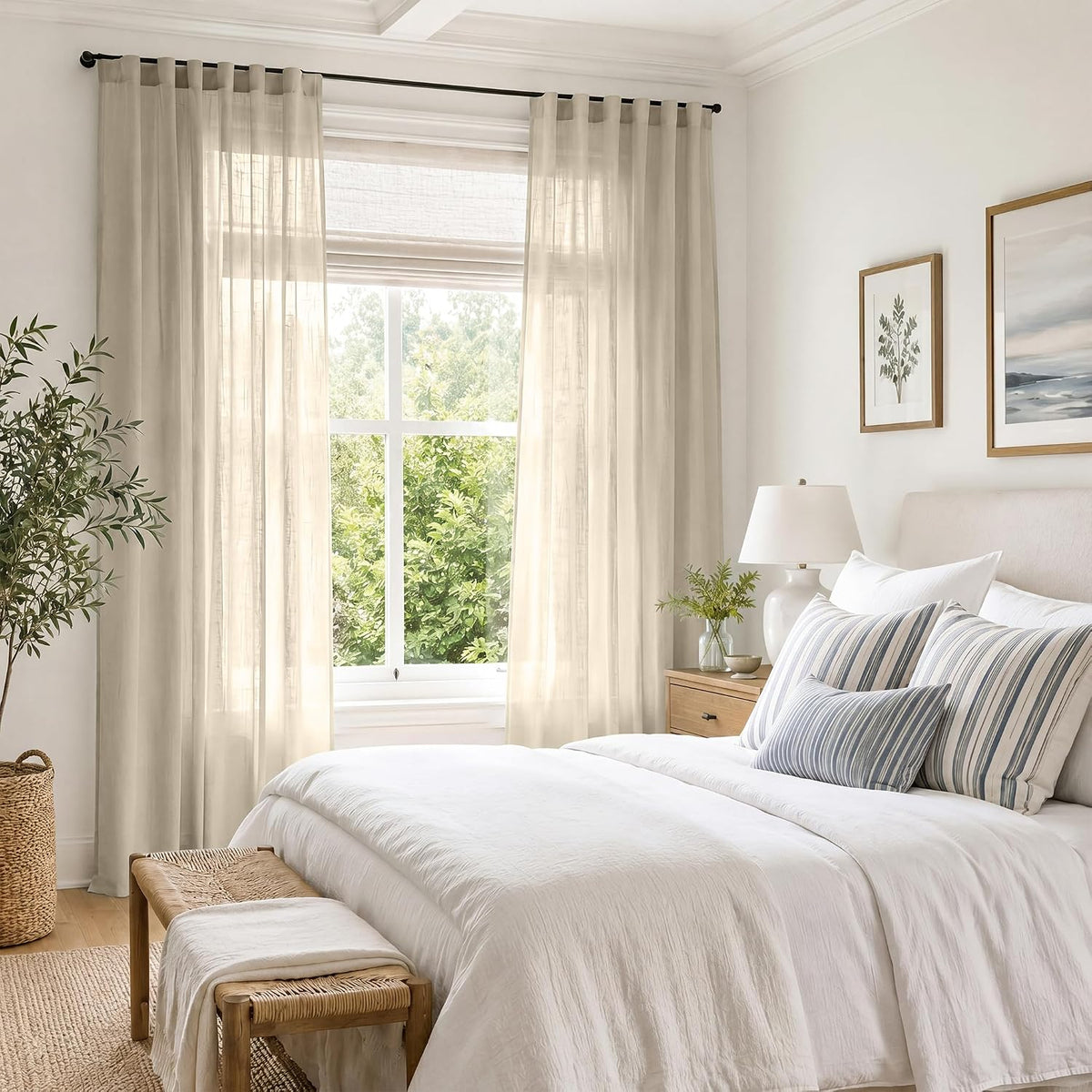 jinchan Taupe Semi Sheer Curtains Light Filtering 84 Inches Long 2 Panels