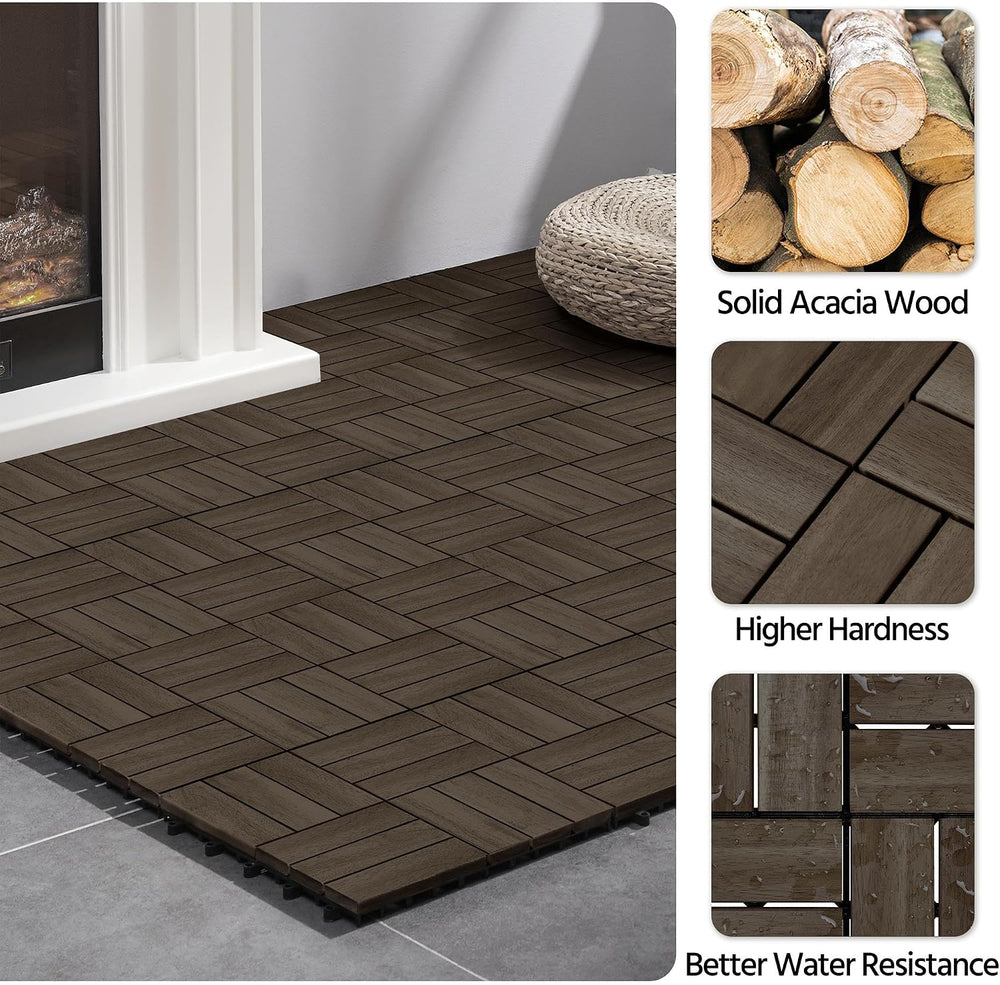 Yaheetech 27PCS Acacia Wood Deck Tiles Interlocking Patio Flooring,Black