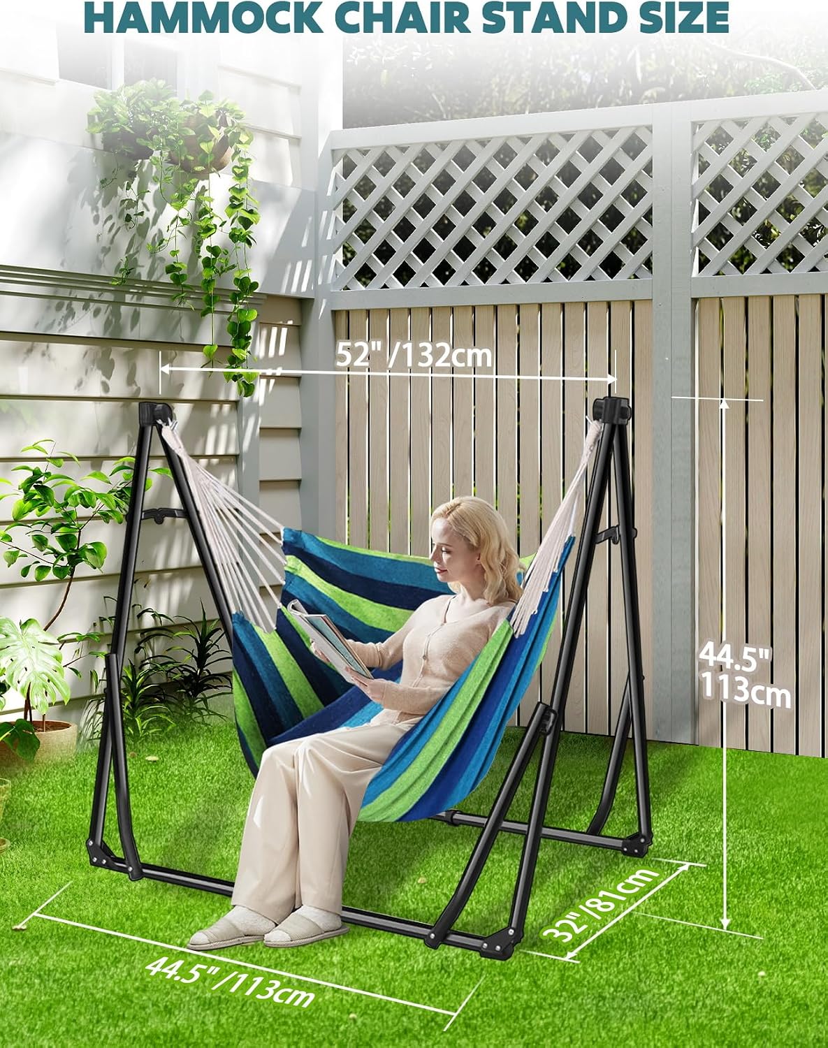 anyoo 2-in-1 hammock & chair stand with collapsible, side view
