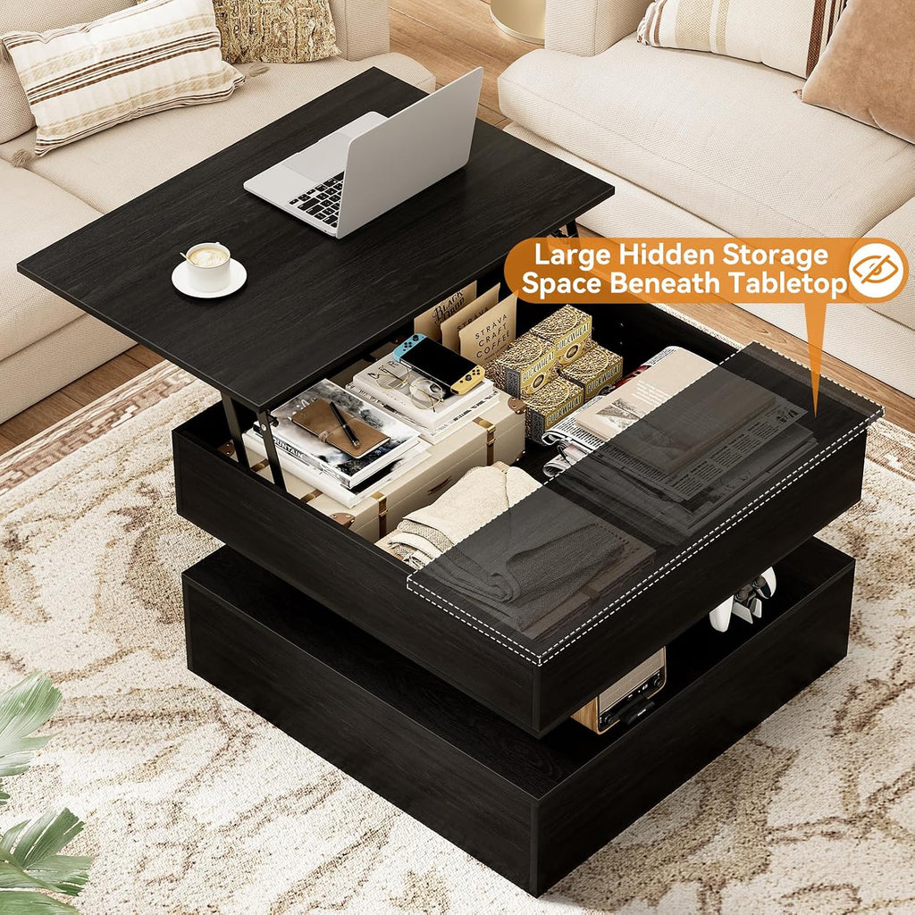 FABATO 31.5” Square Lift Top Coffee Table Hidden Storage, Black