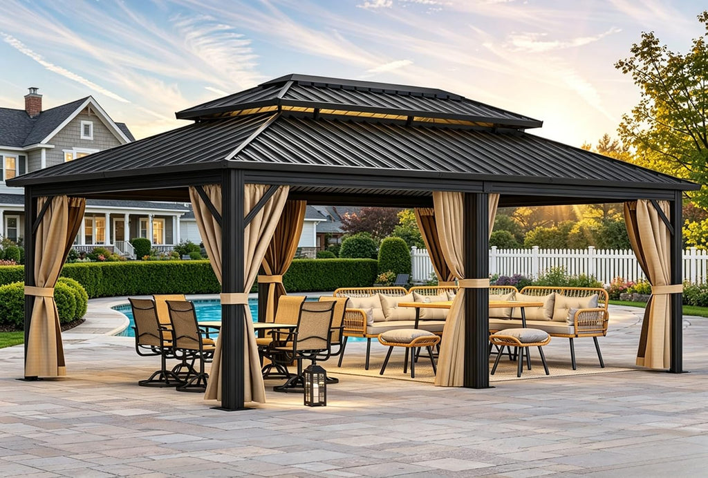 YITAHOME 12X20FT Gazebo Hard Top Patios Double Roof Aluminum Frame