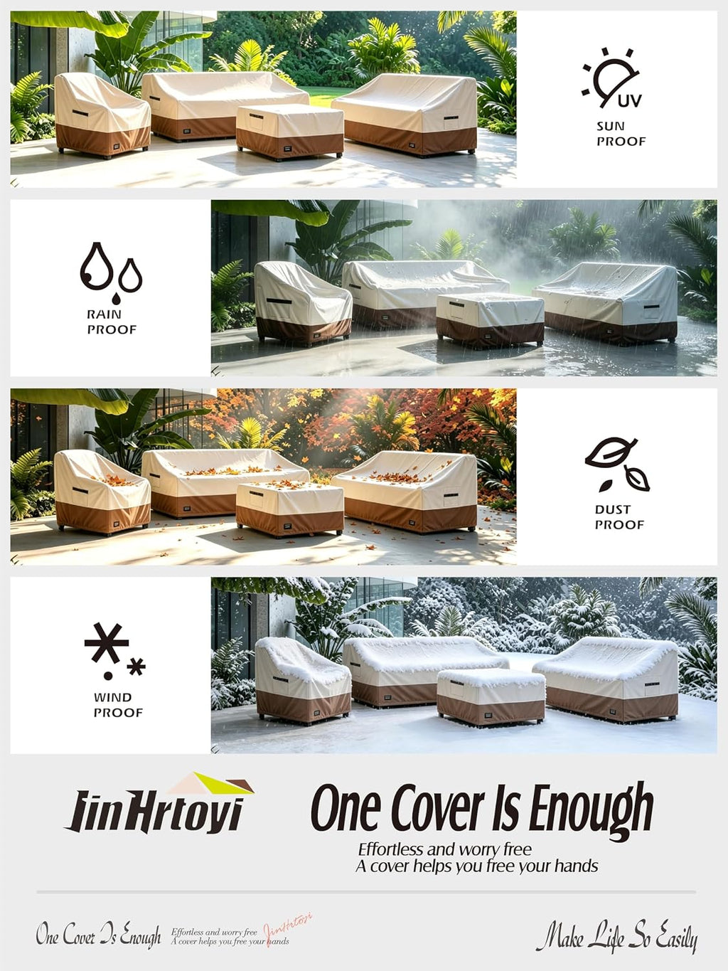 JinHrtoyi Outdoor Chair Covers 4 Pack, 30W x 34D x 38H Inches, 100% Waterproof Heavy Duty Patio Furniture Covers, Beige and Brown Modern Style Patio Chair Cover