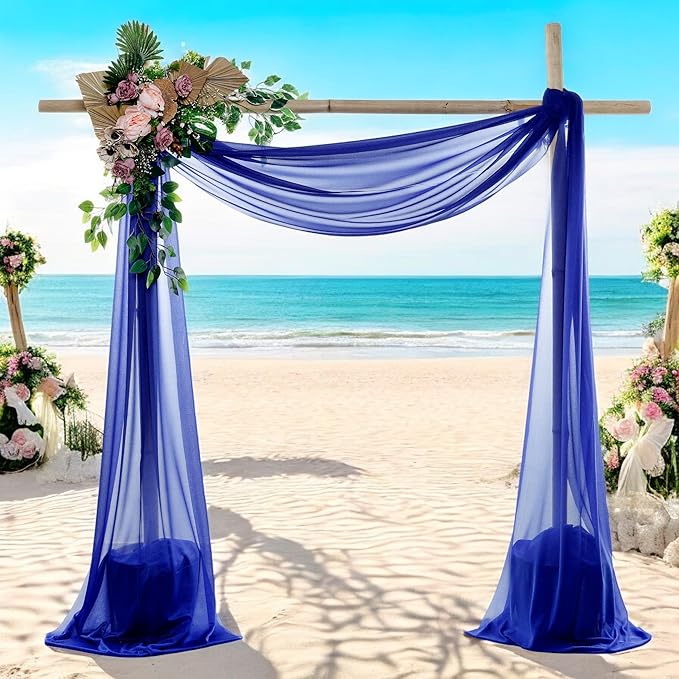 MDS Halloween Chiffon Draping Fabric - 2 Panel, 30" Wide x 30ft Long - Sheer Spooky Arbor & Canopy Drapery for Haunted House Backdrops, Party Ceilings, DIY Costumes & Themed Events - Royal Blue (Pack of 2)