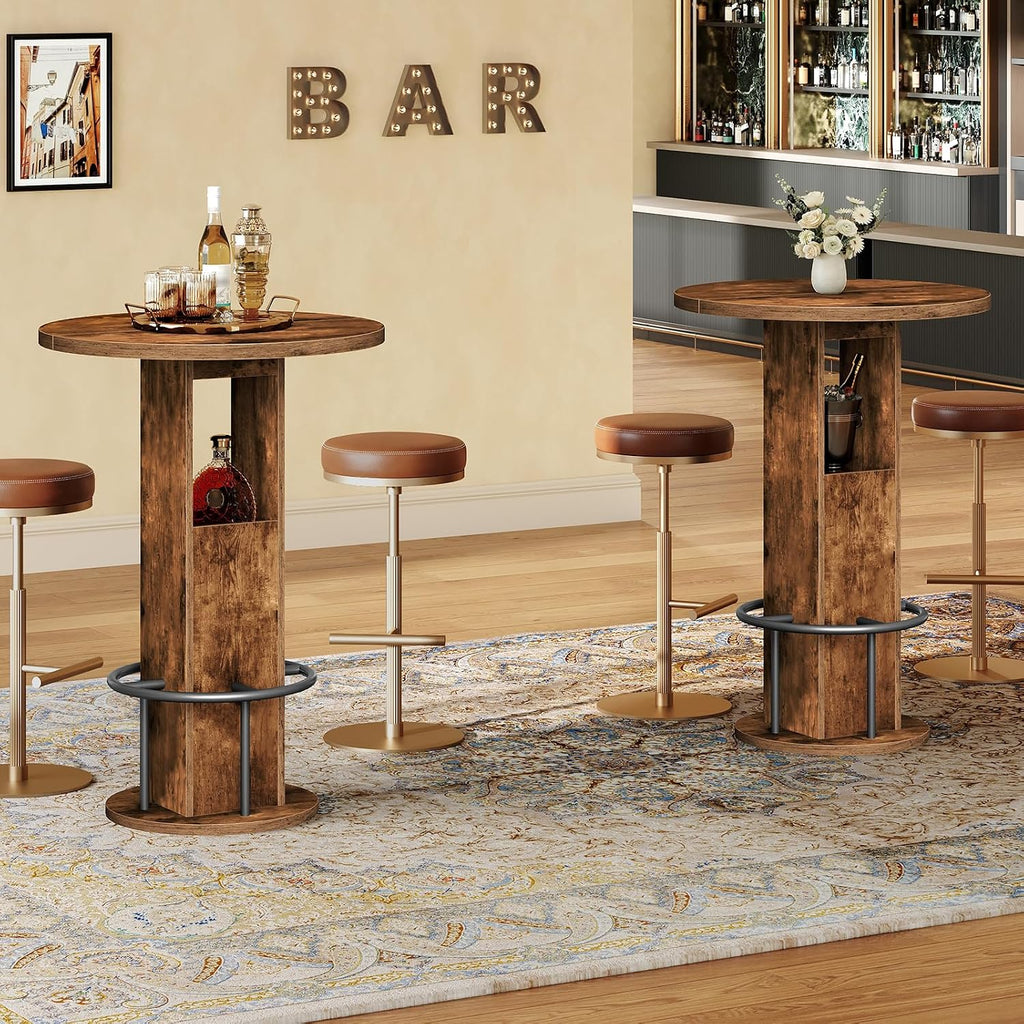 MAHANCRIS Round Bar Table, 35.6" H Bistro Pub Table with Footrest