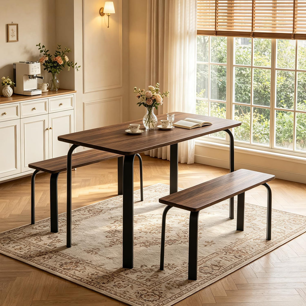 47" Dining Table Set for 4, Small Rectangle Kitchen Table Set with 2 Bench