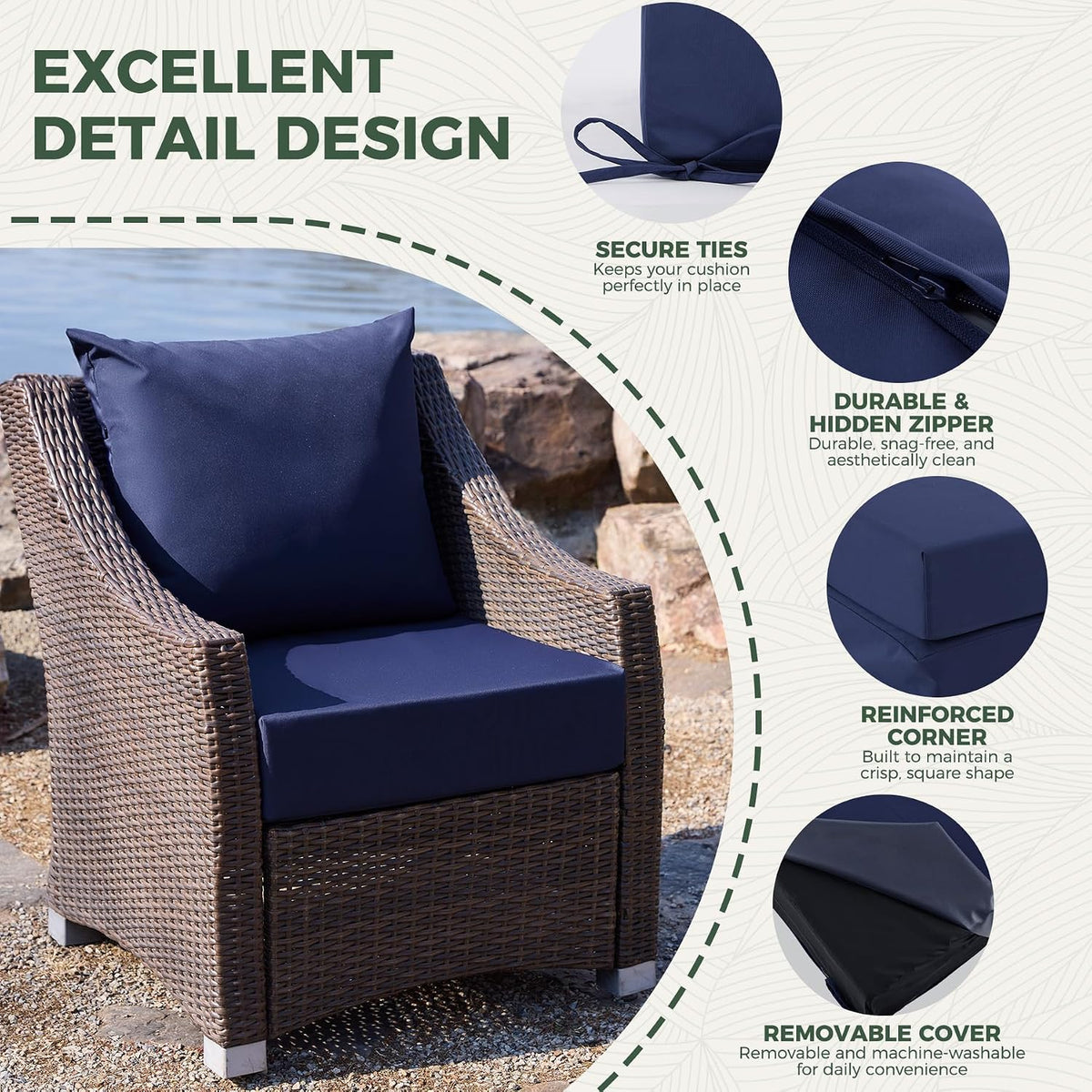 Outdoor Chair Cushions, Waterproof & Fade Resistant Patio Cushions