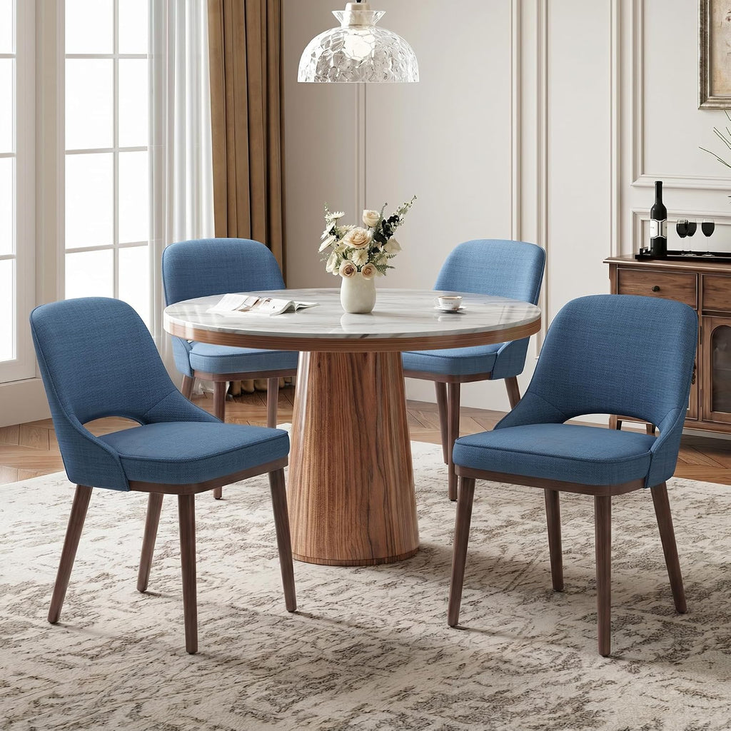Modern Upholstered Chairs, Curved Open‑Back Fabric Kitchen Chairs(Set of 4)