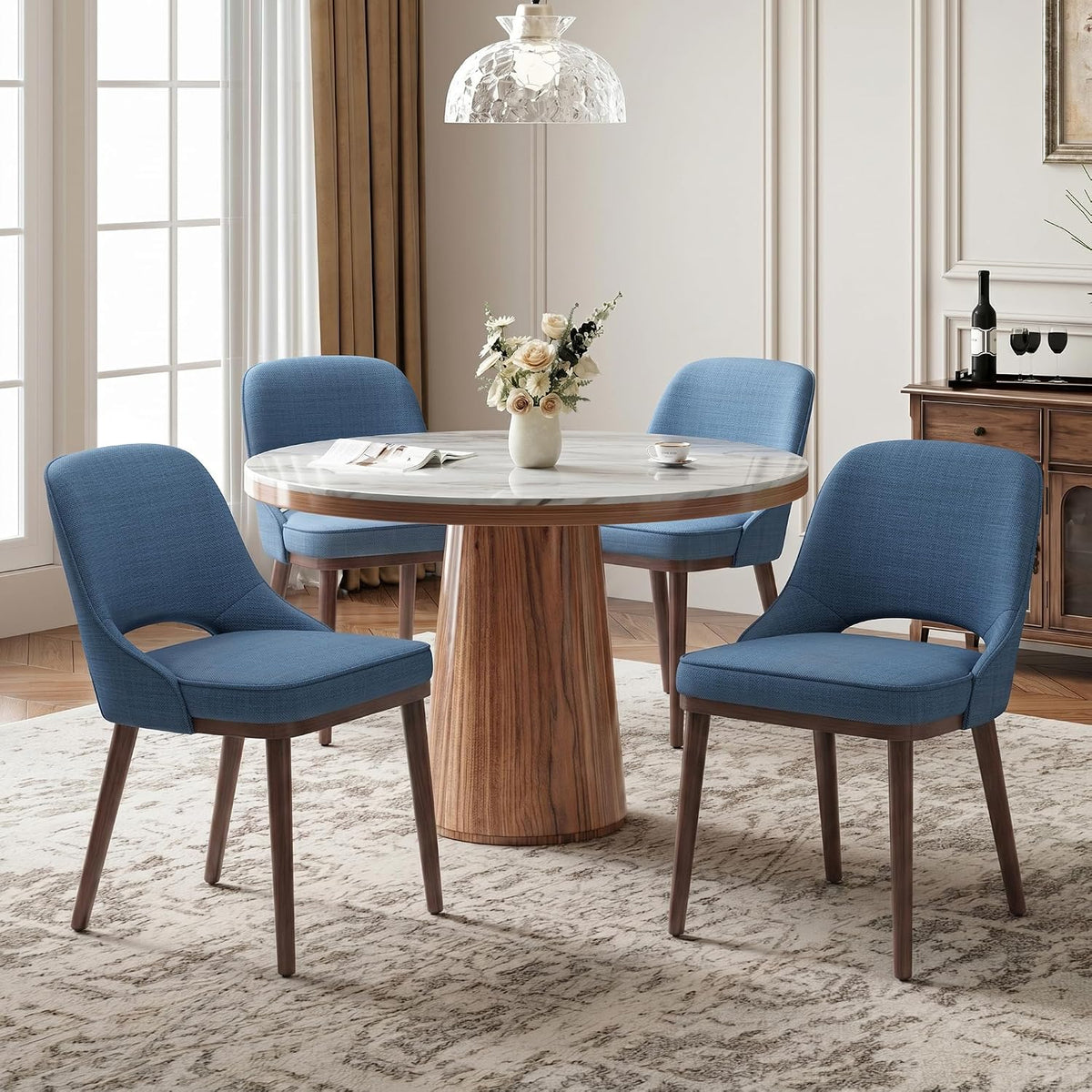 Modern Upholstered Chairs, Curved Open‑Back Fabric Kitchen Chairs(Set of 4)