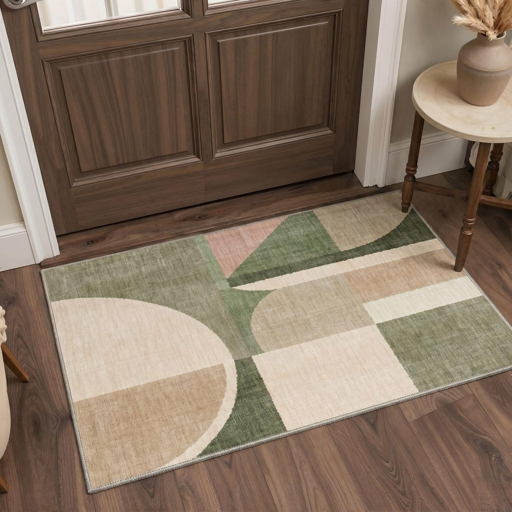 beimo 6x9 washable area rugs, green mid century showing dimensions