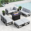 LayinSun Large Aluminum Patio Furniture Set with Fire Pit Table