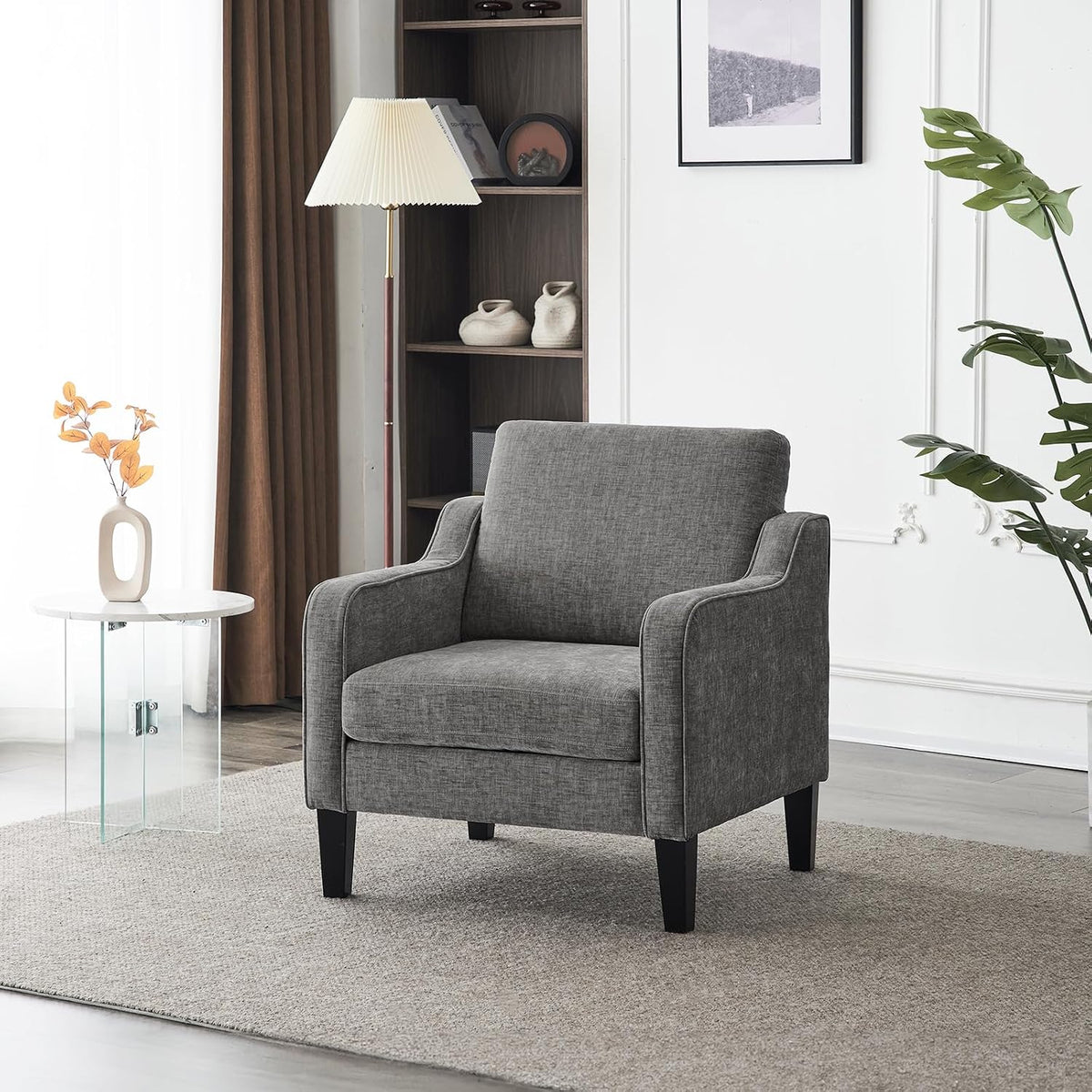 VINGLI Light Grey Accent Chair, Chenille Fabric Armchair for Living Room