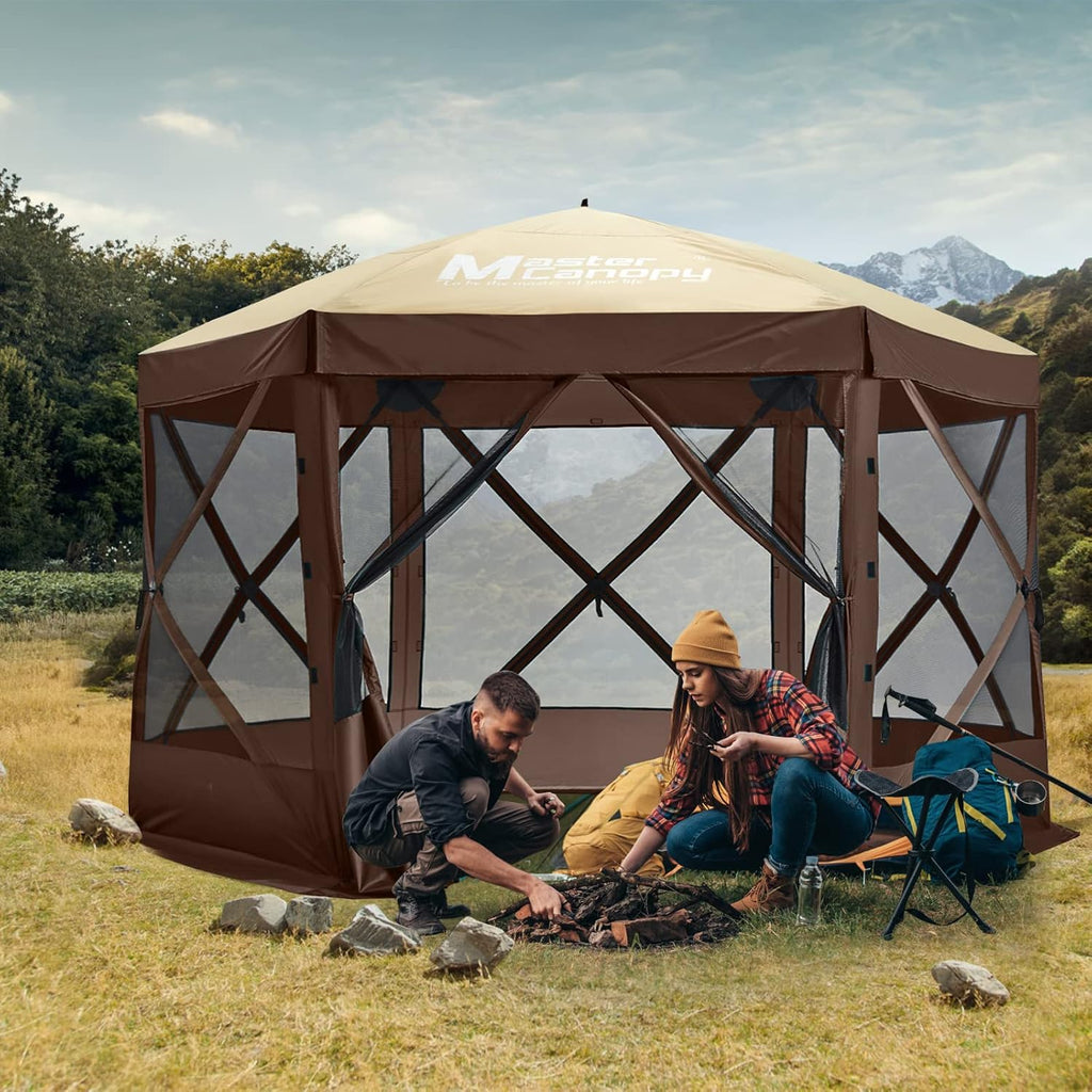 MASTERCANOPY 12x12Pop Up Gazebo Screen Room with Netting Beige&Coffee