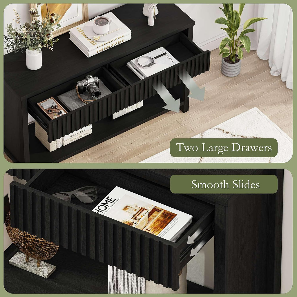 BON AUGURE Black Console Table for Entryway, 47" Entryway Table with Drawer