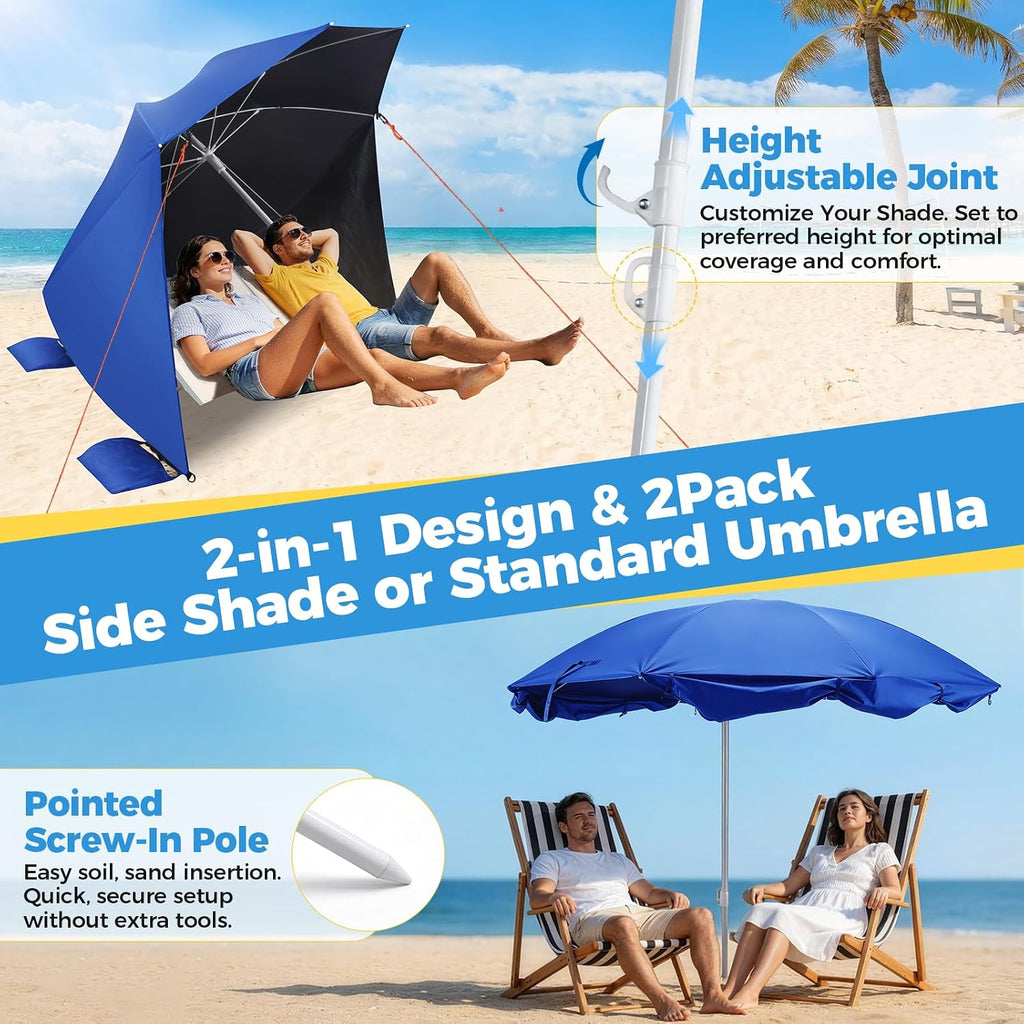 beach shelter umbrella - 2pack upf 50+ camping shown in use