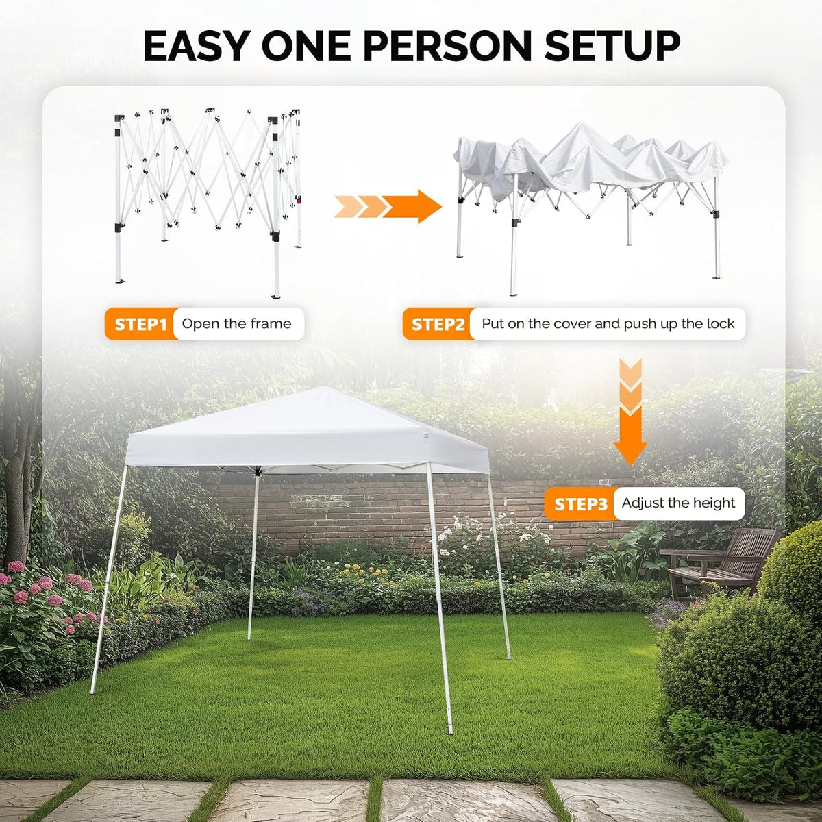 VINGLI 8x8 ft Pop Up Canopy Tent, Easy Up Canopy Event Tent Foldable Portable Canopies for Camping, Patio, Outdoor Gazebo Slant Legs, Outdoor Instant Shelter Canopies with Carry Bag (White)
