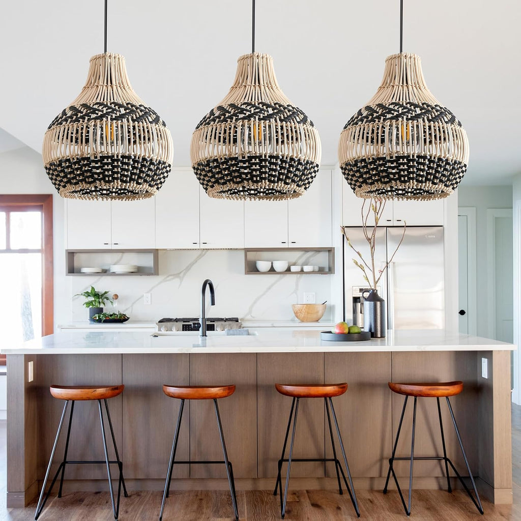 rattan pendant light mini hand-woven black white rattan showing dimensions