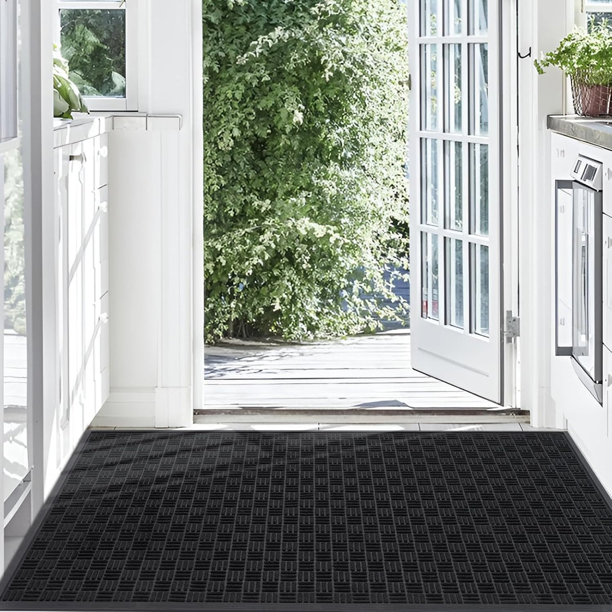 Mibao Front Door Mat Outdoor Entrance, 61.5" x 36" Heavy Duty Welcome Mat for Outdoor and Indoor, Waterproof Dirt Trapper Doormat, Super Absorbent Indoor Entryway Mat for Patio & Porch - Black