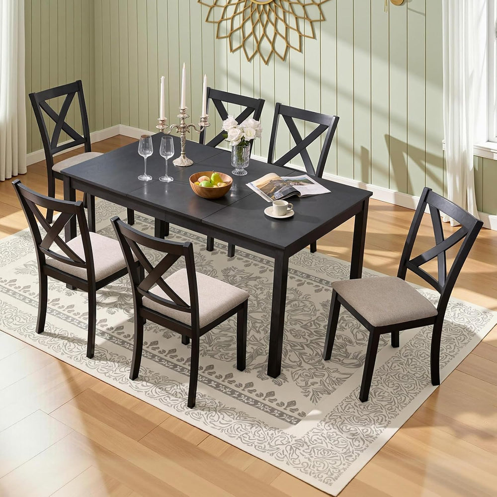LUXOAK 7-Piece Farmhouse Kitchen Table and Chairs Set for 6, Grey & White