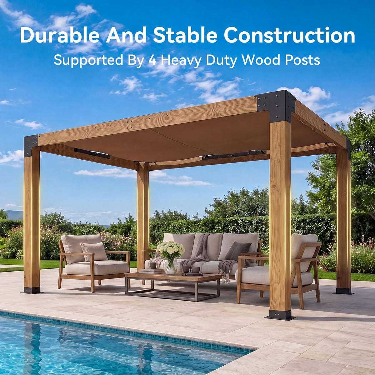 Aoxun 10x12 Cedar Wood Pergola, Outdoor Solid Wooden Pergola Kit