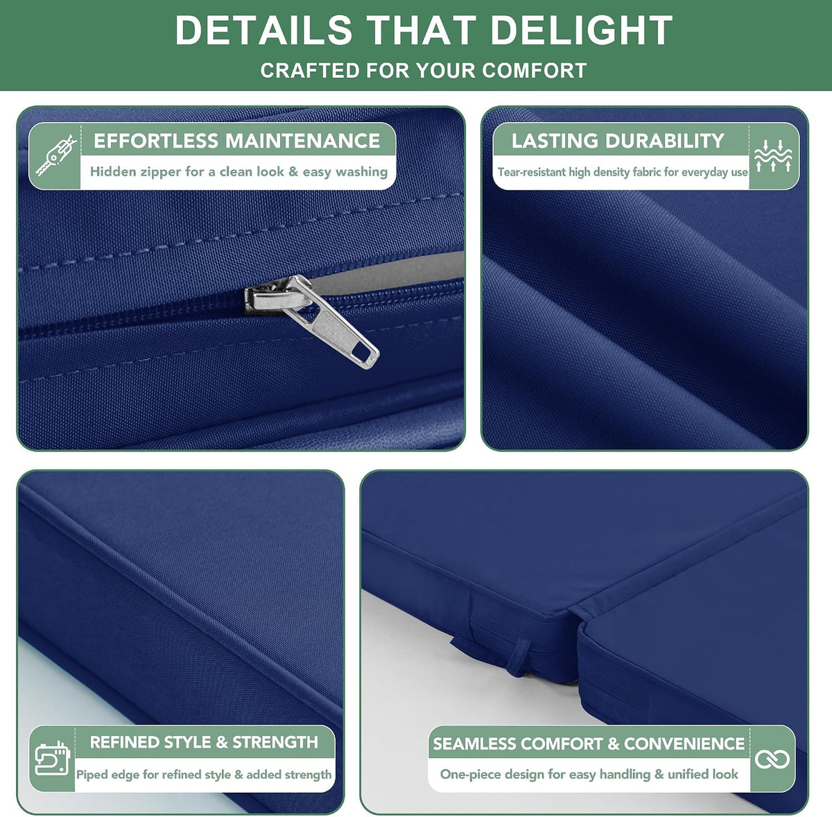 Summsun High Back Patio Chair Cushions 20 x 20 Inch, Navy