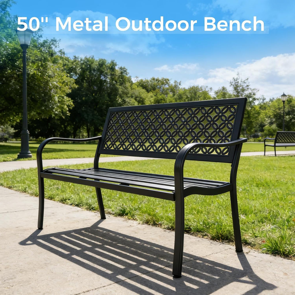 Grand patio 50" Outdoor Bench, Garden Bench with Armrests, Black