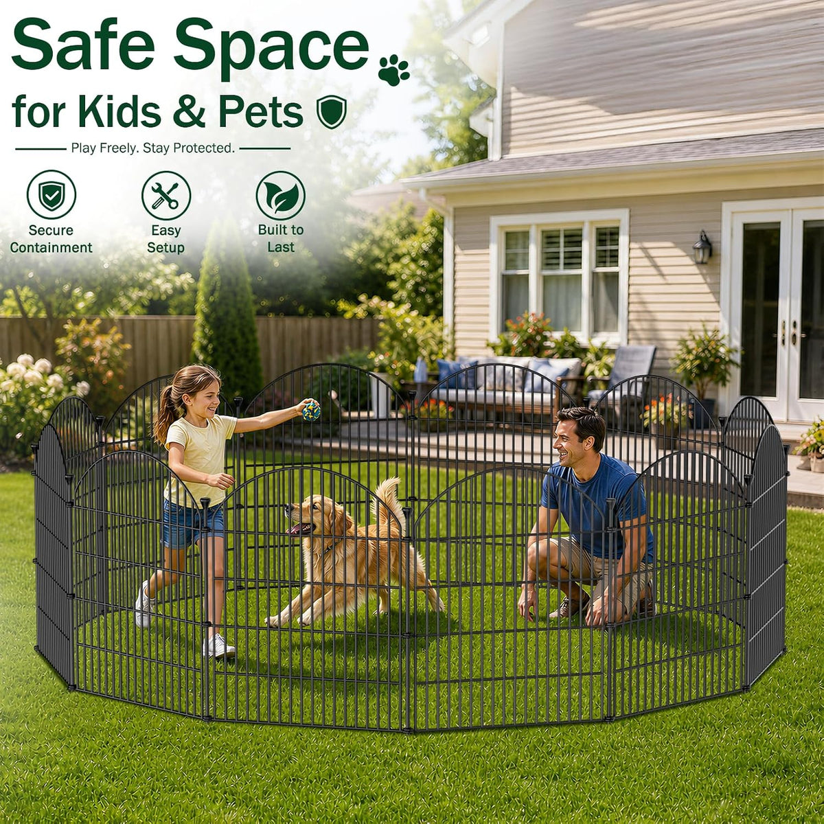 No Dig Garden Fence Panels, Dog Fence Outdoor for Yard, 6 Pack