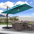 9x9 FT Cantilever Offset Patio Umbrella with Lights & Base