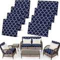 Newwiee 8 Pcs Outdoor Patio Cushion Covers,Stretch Waterproof Replacement Covers, Washable Moroccan Trellis Sofa Slipcovers for Patio Garden Balcony Couch Furniture Protector, 2 Sizes(Navy Blue)