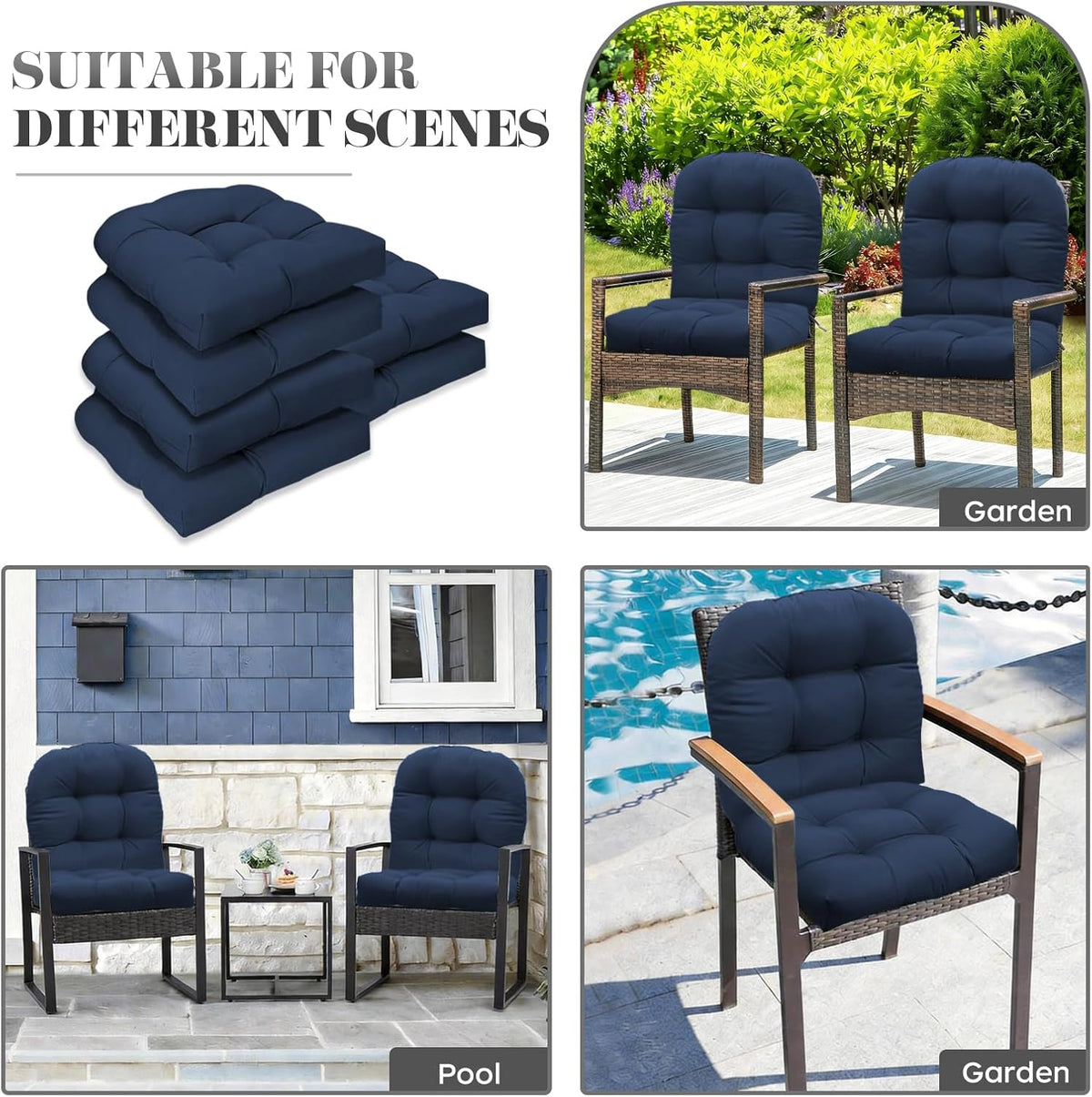 Patio Outdoor Chair Cushions Set of 2 Waterproof 19.5" x 19.5" x5" Outdoor Wicker Chair Cushion with Thick PP Cotton Resistant Patio Furniture Pads for Indoor and Outdoor Furniture Seat, Navy Blue