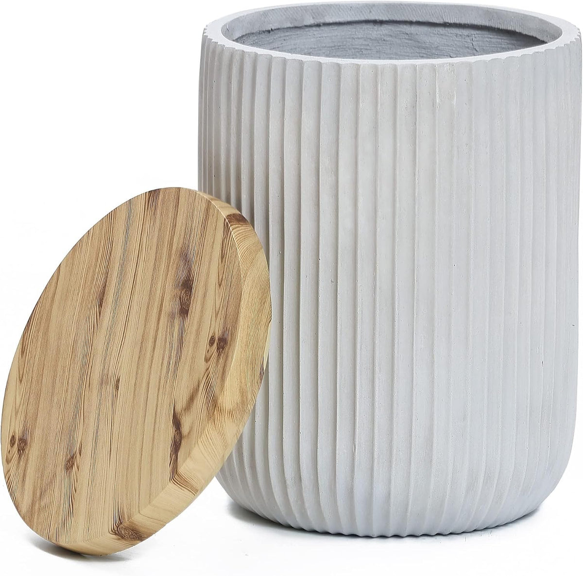LuxenHome 18" Cement Outdoor Side Table with Storage and Wood-Look Lid