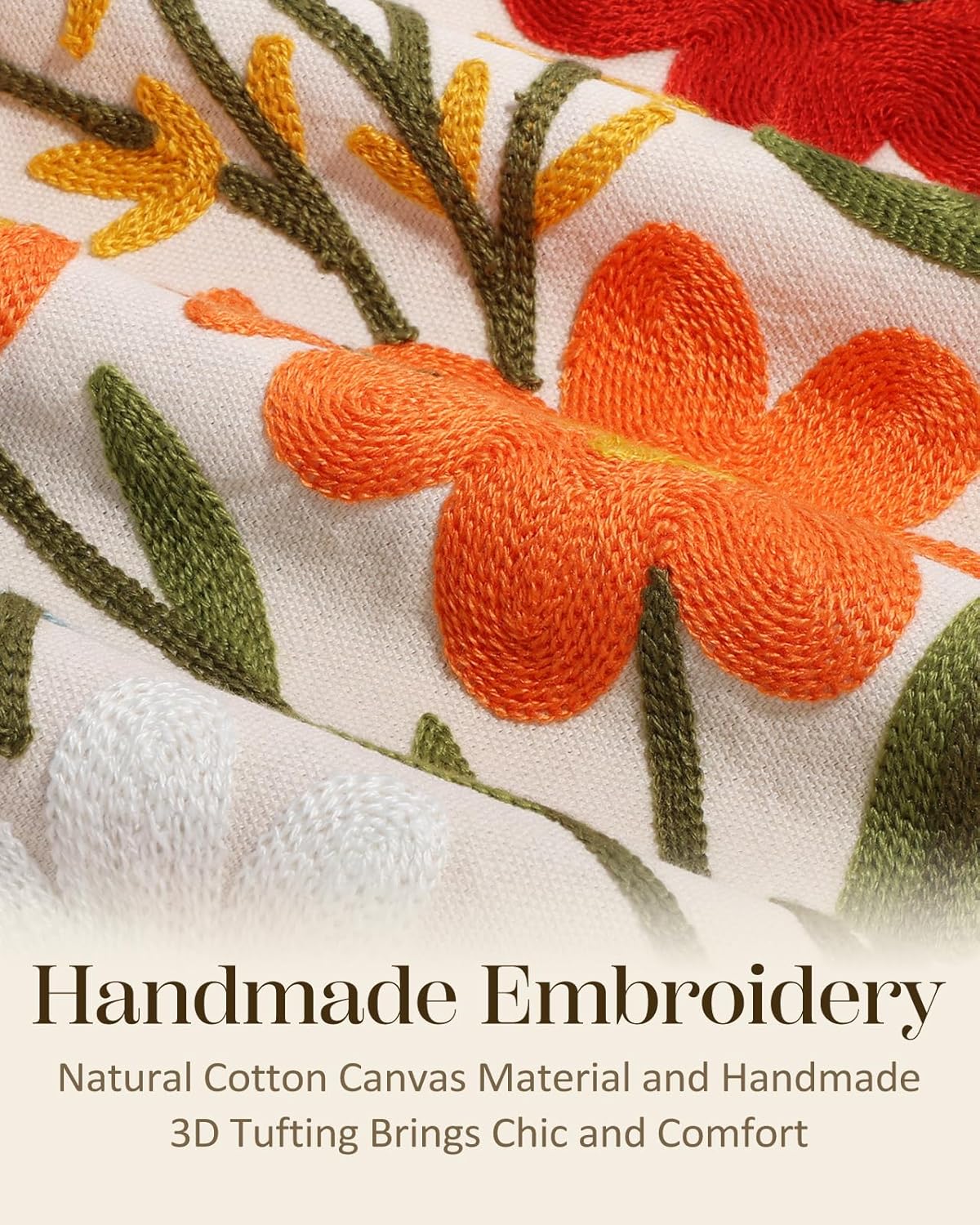 embroidered throw pillow covers 18x18 inch, 2pack, flower shown in use