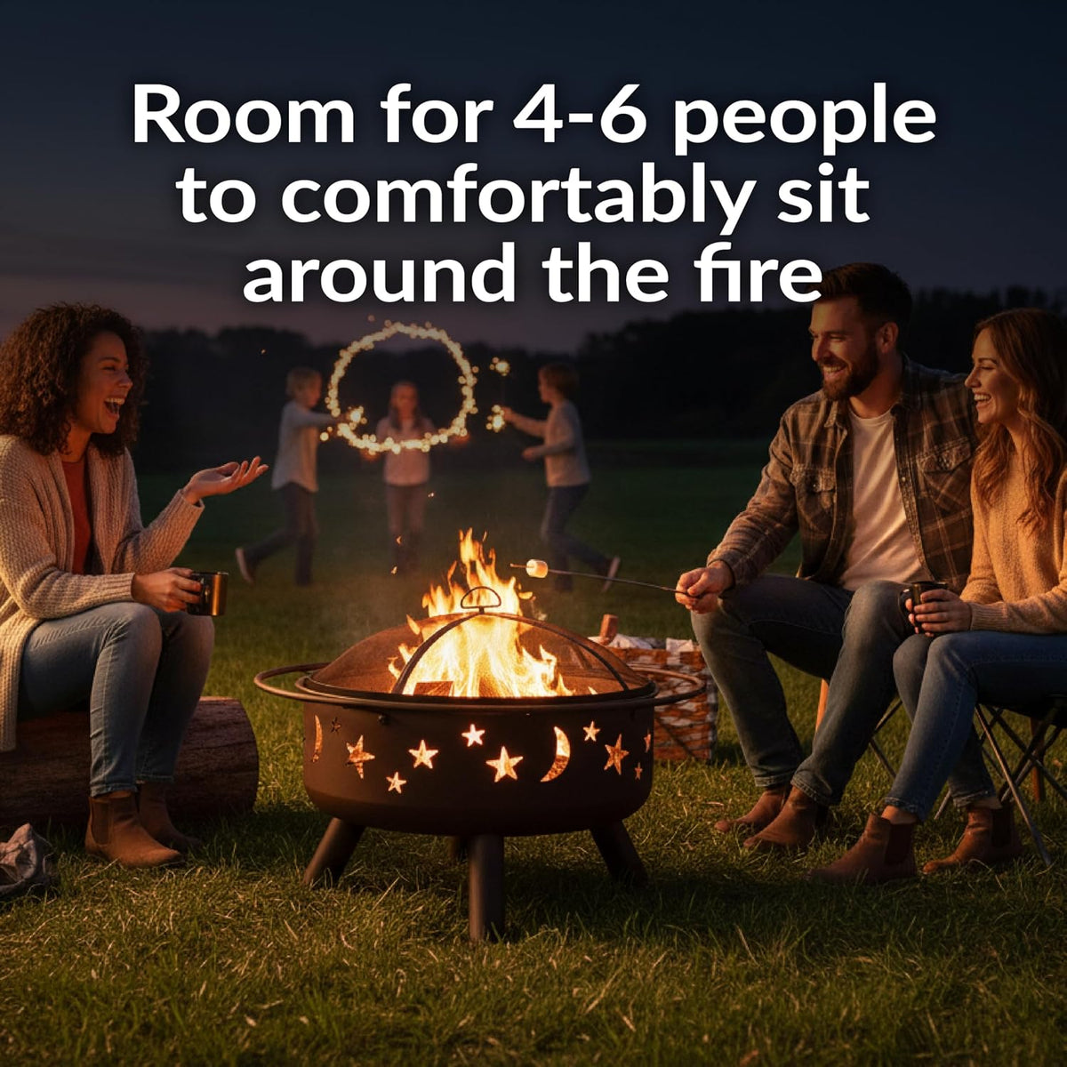 Sunnydaze Cosmic 30" Outdoor Wood Fire Pit with Grill Grate, Steel, Bronze