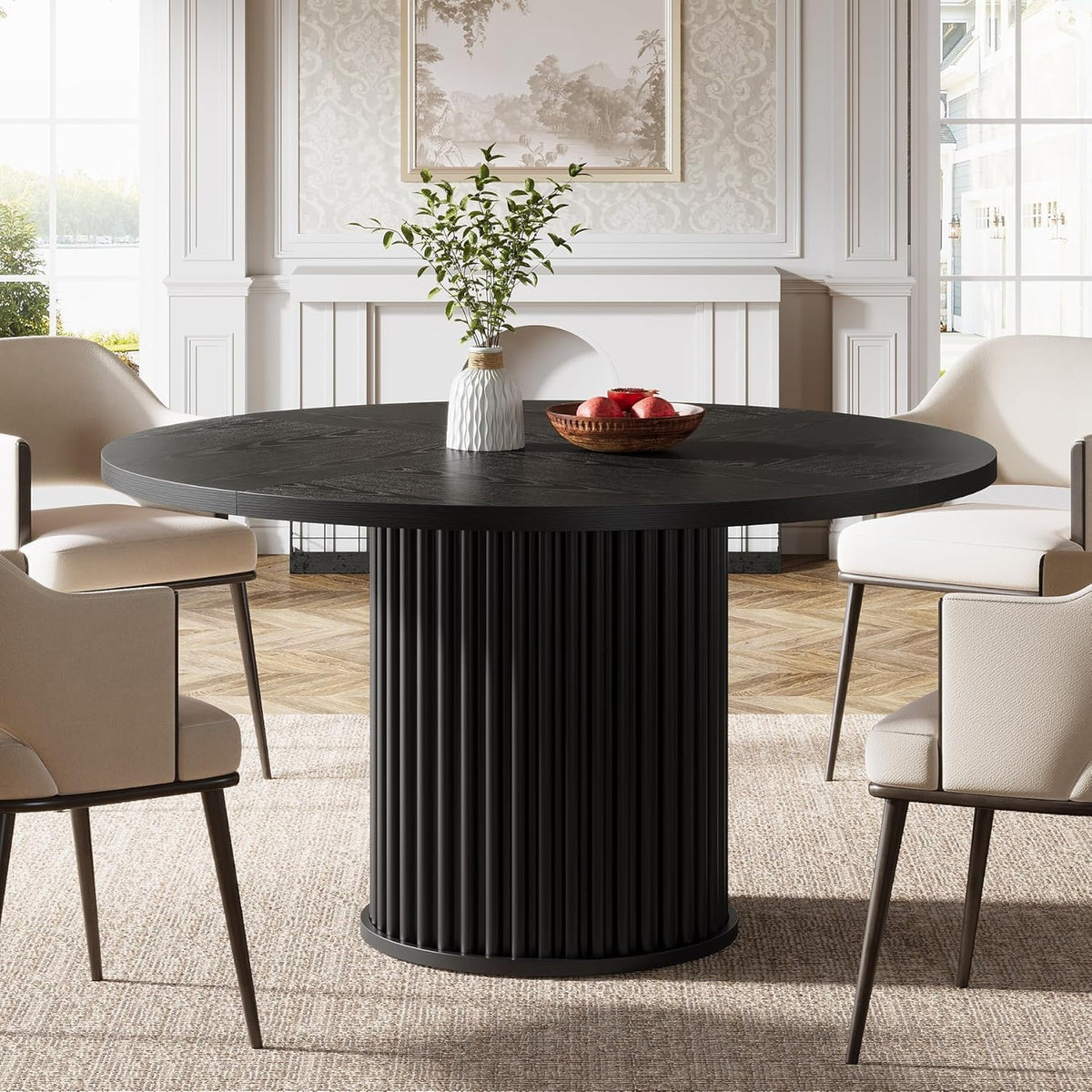 Tribesigns 47.24" Black Round Dining Table for 4-6 People