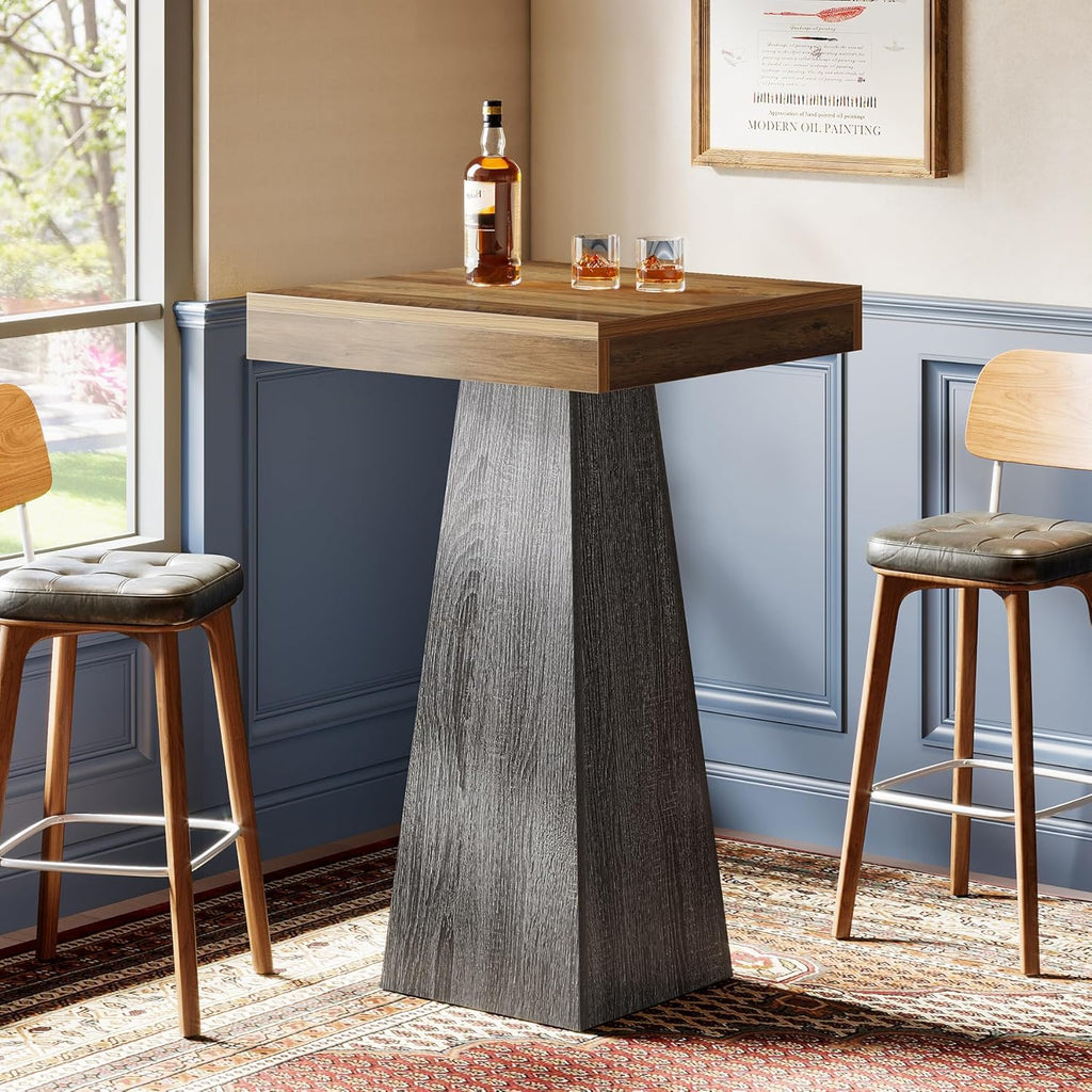 Tribesigns Bar Table, 39.96" High Pub Table for Small Space, Home Bar Small Square High Top Unit for Dining, Coffee, Cocktail, Living Room, Kitchen, Vintage Brown & Gray (Only Table)