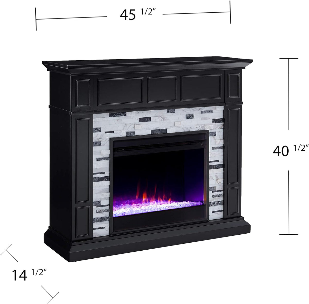 SEI Furniture Drovling Marble Tiled Color Changing Electric Fireplace, Black-White-Gray