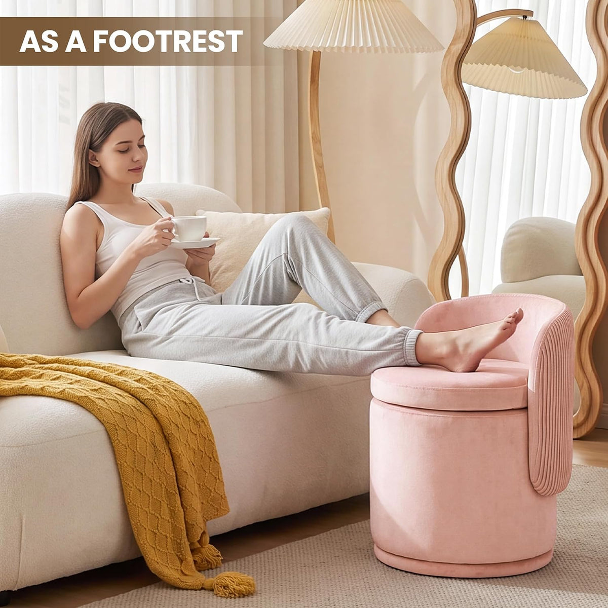 MALOL 360° Swivel Velvet Vanity Chair with Storage, Pink