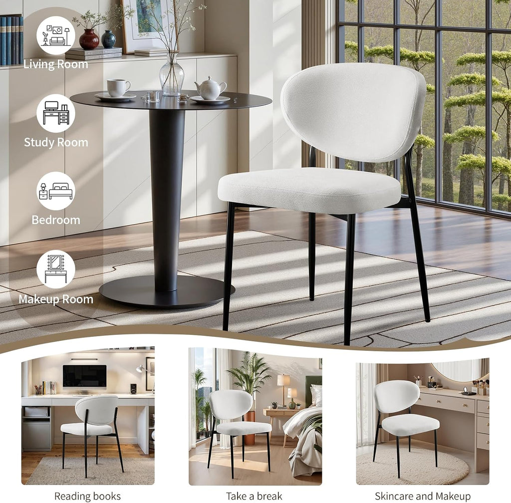 STOOLINK White Chenille Dining Chairs, Upholstered Kitchen Chairs Set of 2