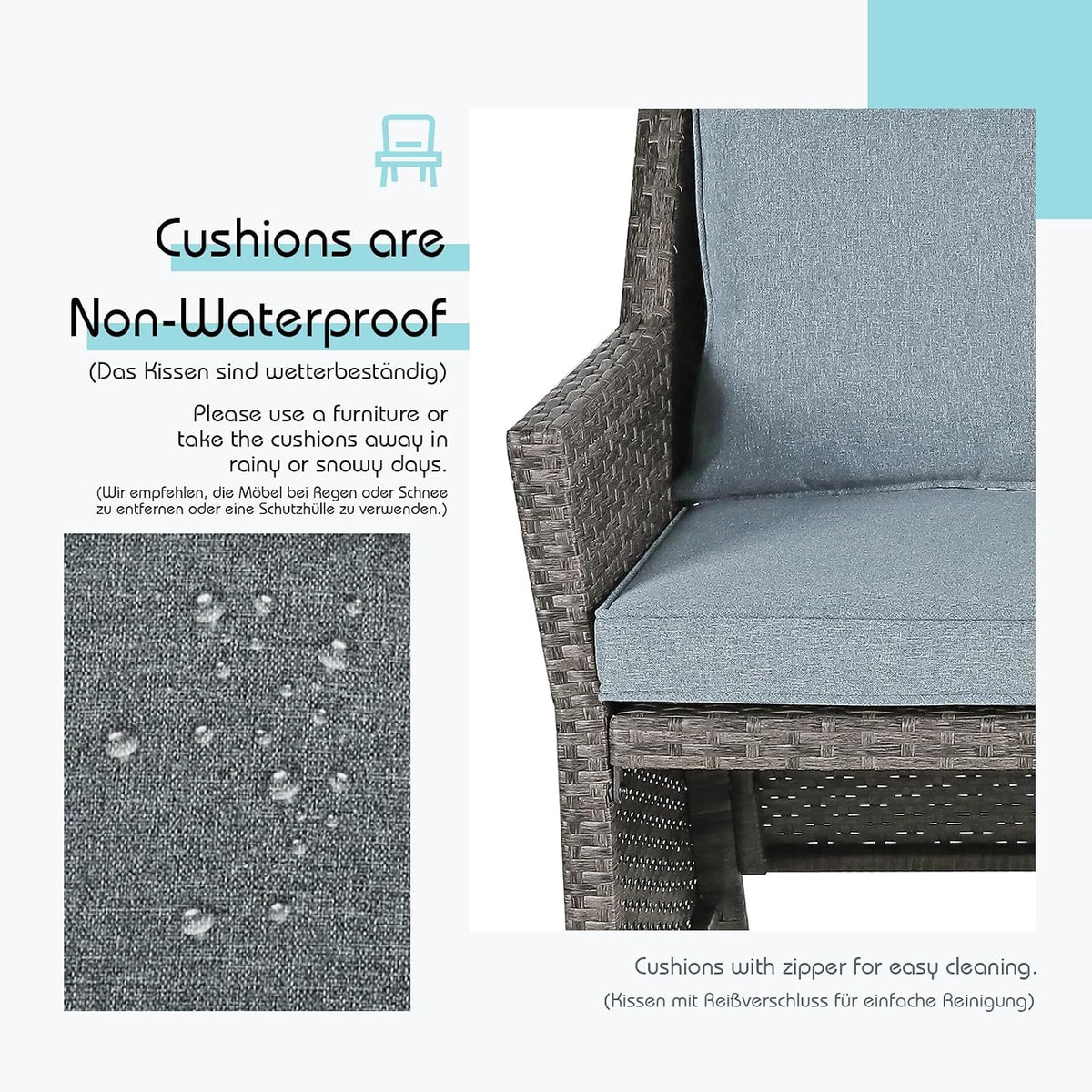 OC Orange-Casual Wicker Patio Loveseat Sofa w/Storage Ottoman, 2 Pcs, Gray