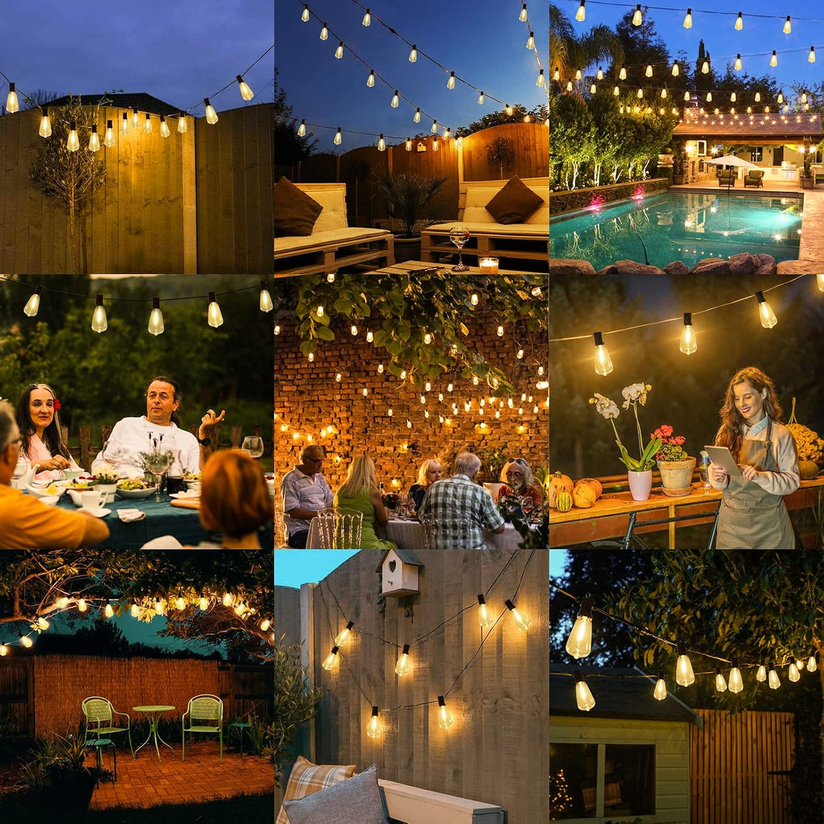 brightever 100ft outdoor string lights 52 bulbs, waterproof on a desk or shelf