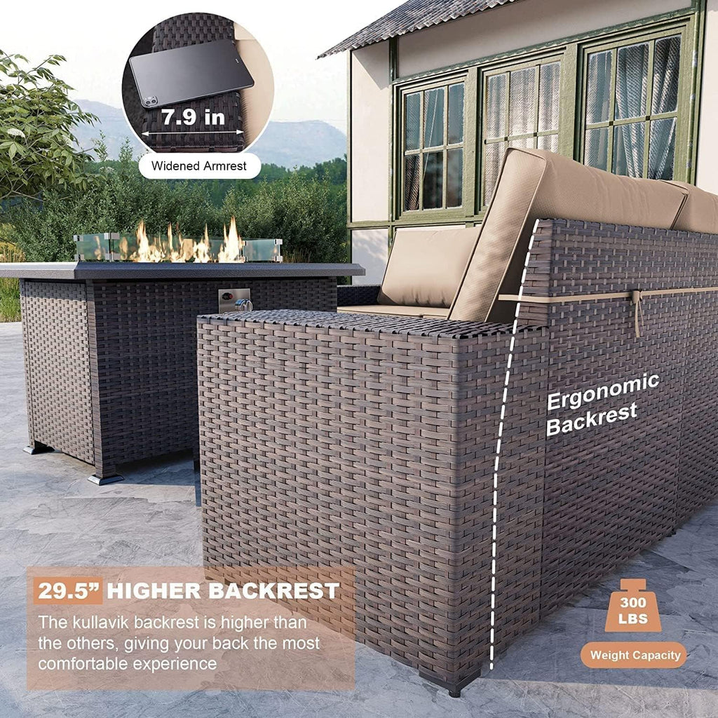 Kullavik 7 Piece Outdoor Wicker Patio Furniture Set with Fire Pit Table