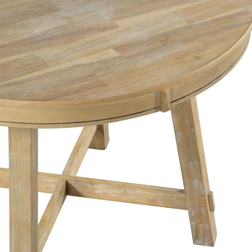 Knocbel Farmhouse 4-Person Extendable Dining Table Set, 5-Piece Dinette Set with Upholstered Nailhead Trim Chairs, Kitchen Dining Room Small Space Furniture Set, Standard Height (Natural Wood Wash)